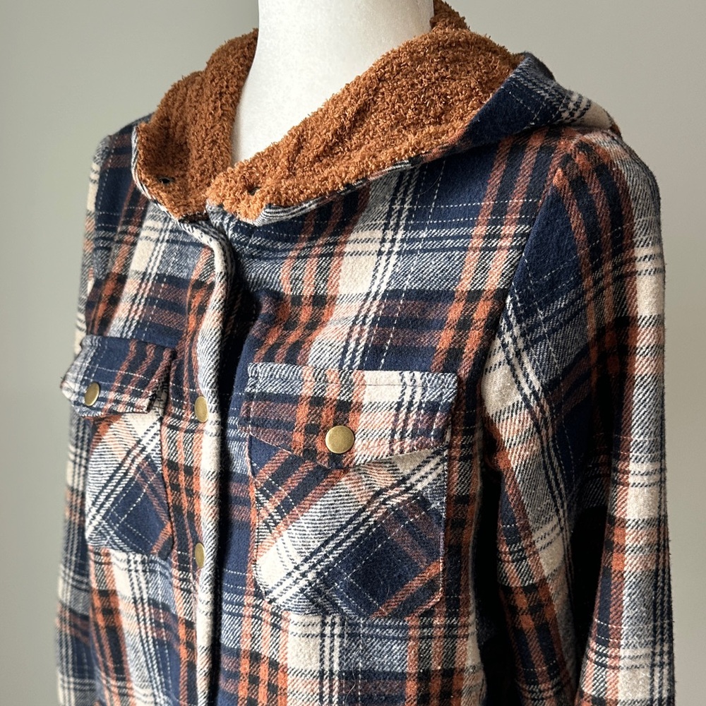 Dokotoo Womens Plaid Shacket Jacket Sherpa Fleece hood - Picture 3 of 13
